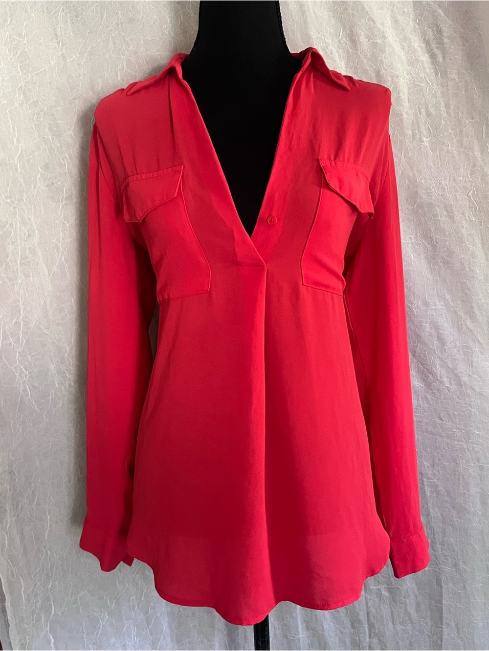 Ann Taylor Bright Red orange V-Neck Long Sleeve Blouse